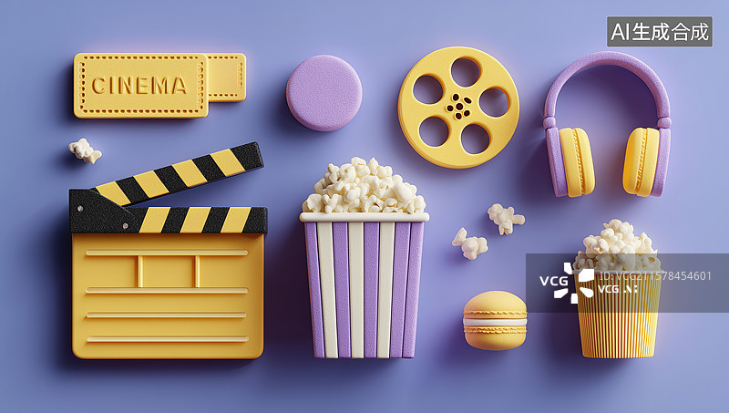 【AI数字艺术】3D电影院元素插画图片素材