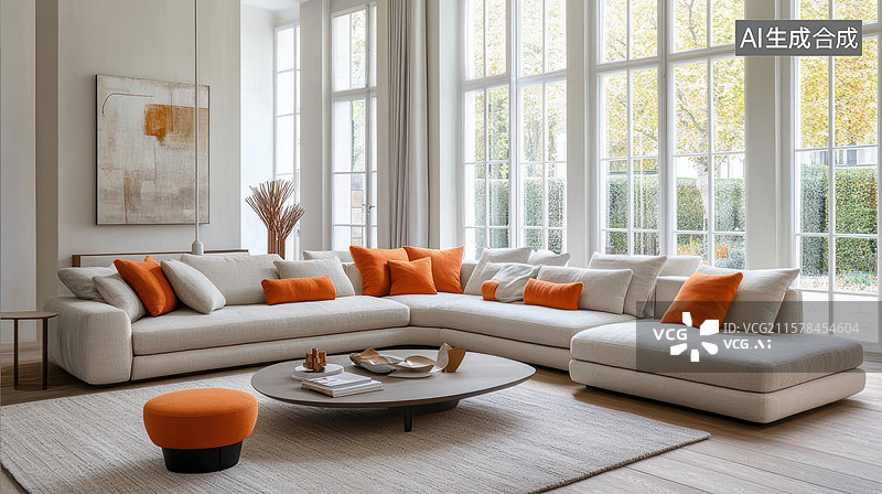 【AI数字艺术】简约客厅阳光绿植家居图图片素材