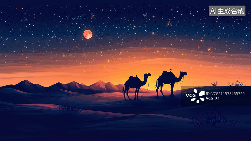 【AI数字艺术】沙漠星空壮美夜景风光图图片素材