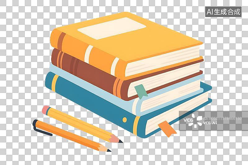 【AI数字艺术】文具书本铅笔插画免扣元素图片素材