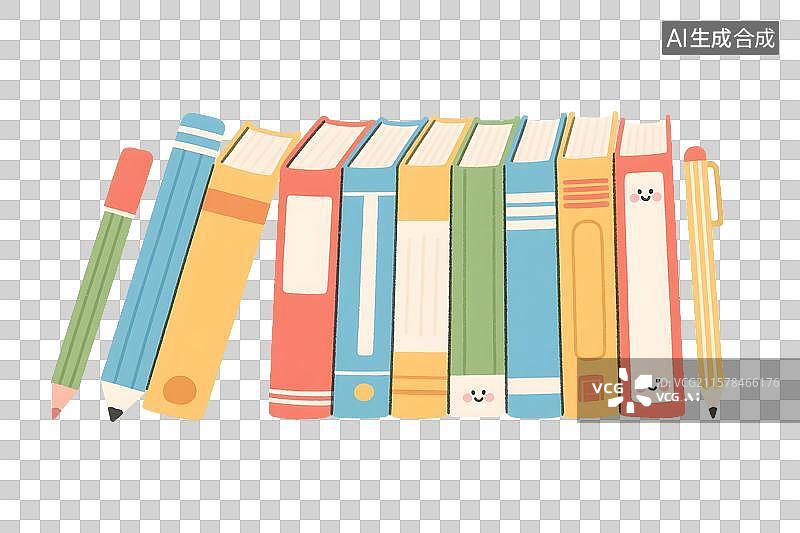 【AI数字艺术】文具书本铅笔插画免扣元素图片素材