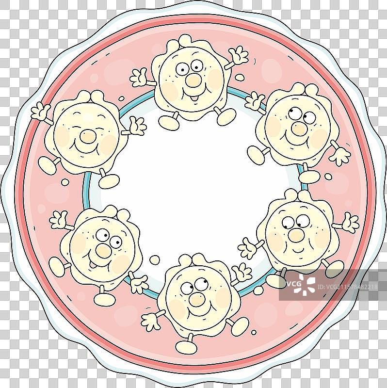 卡通肉饺子在盘子里快乐地跳舞图片素材