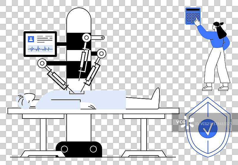 机器人手术，病人躺在手术台上图片素材