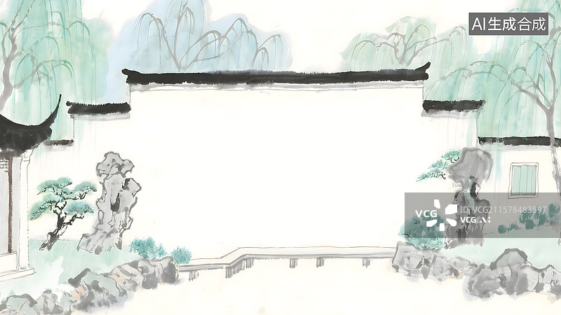【AI数字艺术】古建筑水墨画背景最大图片素材