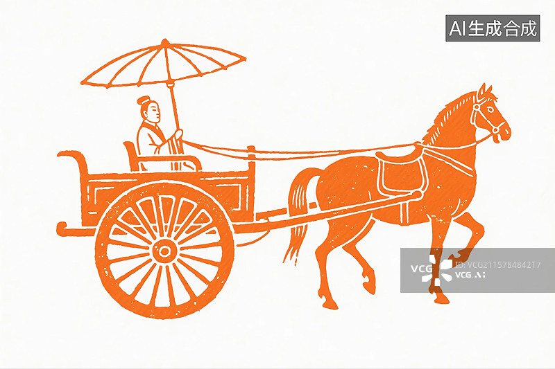 【AI数字艺术】古代马车人物拓印图片素材