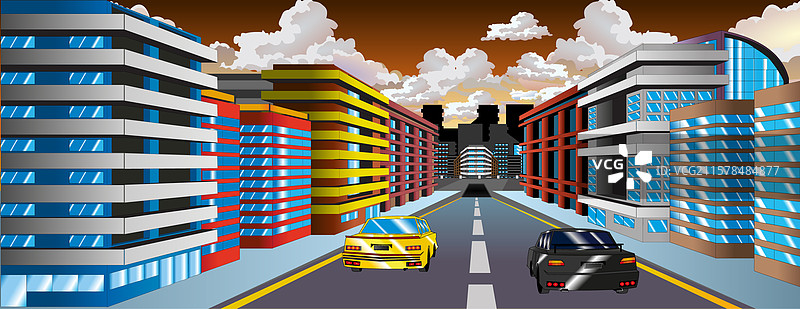 城市中透视的汽车图片素材