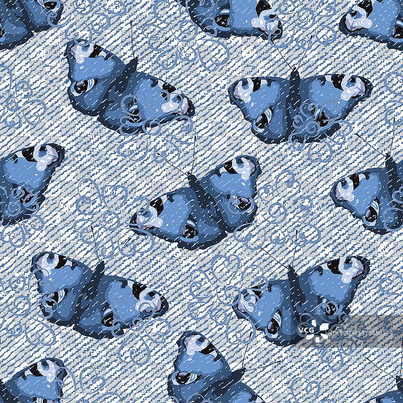 抽象的牛仔布图案与孔雀蝶图片素材