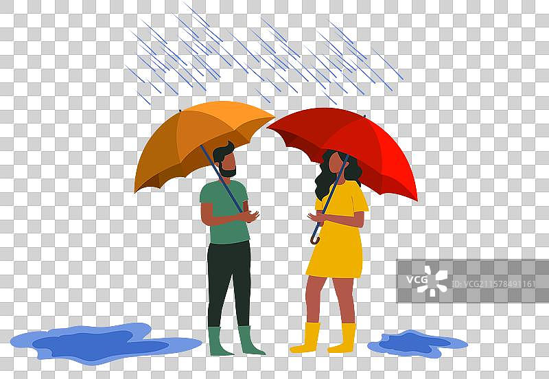 在雨中享受的伞下情侣图片素材