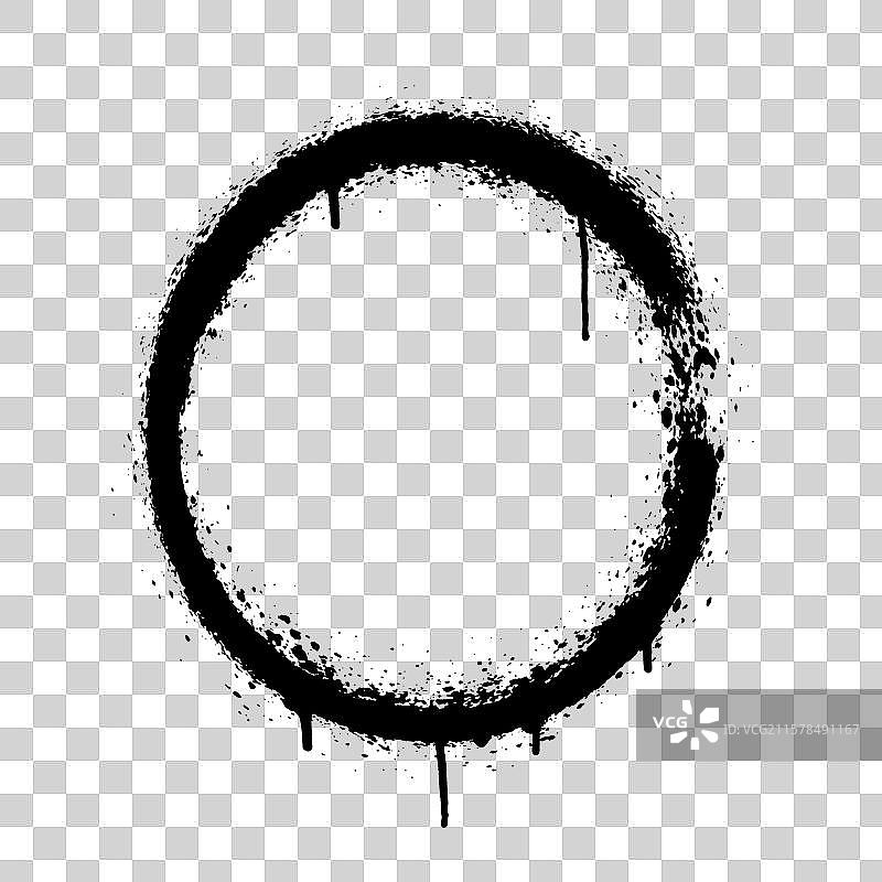 黑色喷涂的圆形图标，带有溅墨效果图片素材