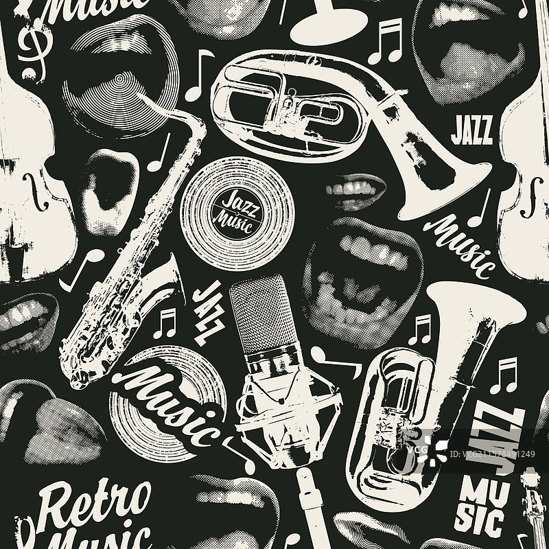 复古爵士音乐主题的无缝图案图片素材