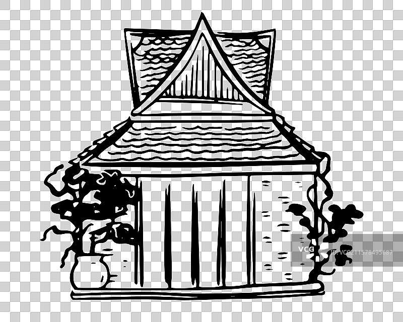 泰式房屋佛堂的奇幻线条素描图片素材