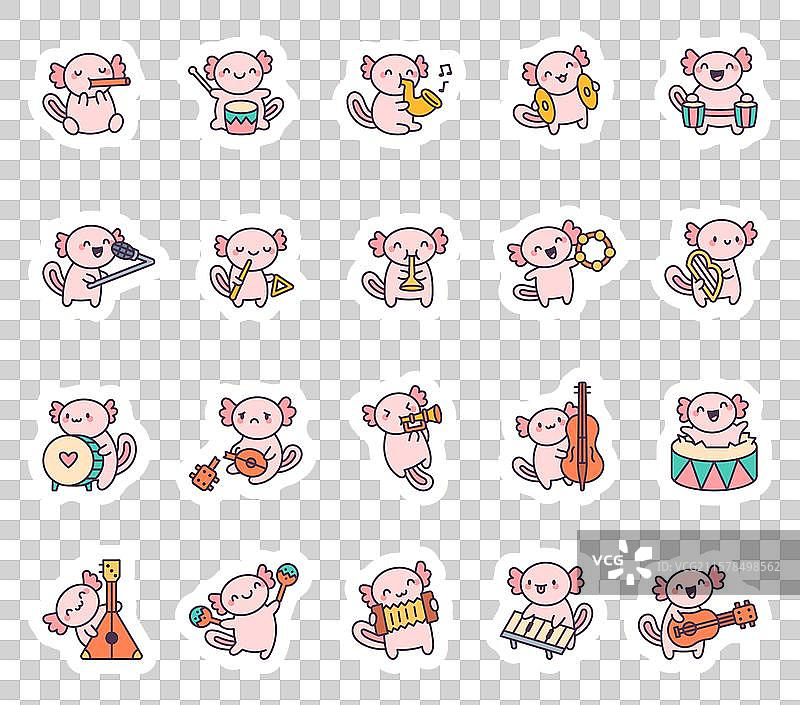 可爱的墨西哥钝口螈乐团套装图片素材