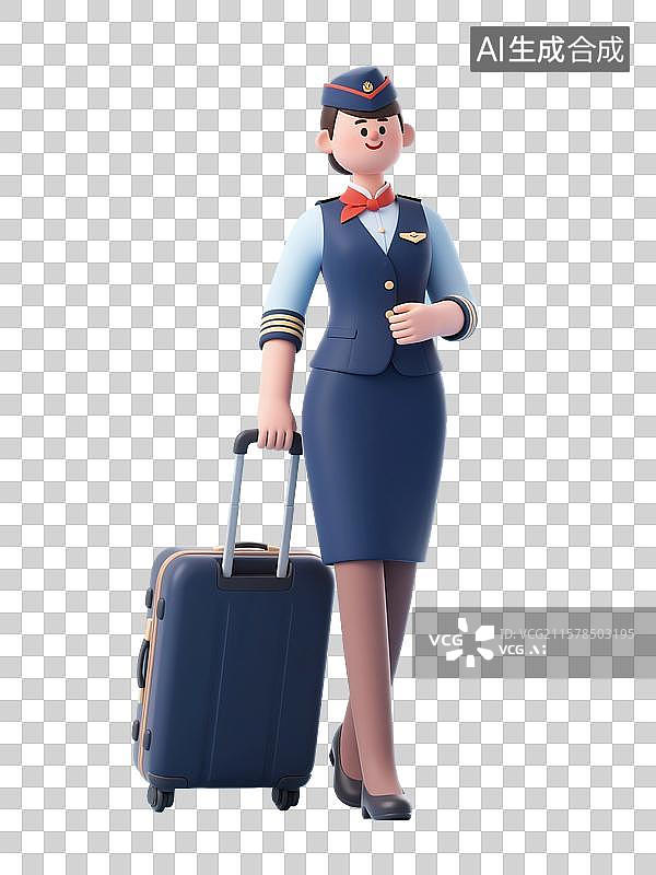 【AI数字艺术】3D渲染卡通人物，空姐，空乘人员，机场，航空公司，服务业，工作，劳动节，免抠元素图片素材