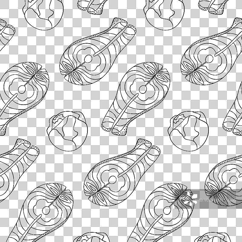 手绘三文鱼排和布鲁塞尔芽菜图片素材