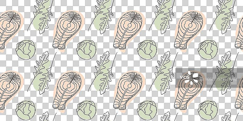 三文鱼排、布鲁塞尔芽菜和芝麻菜叶图片素材