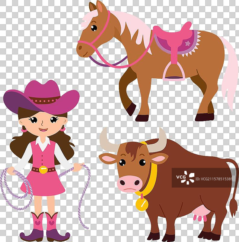 牛仔牛女动物贴纸套装图片素材