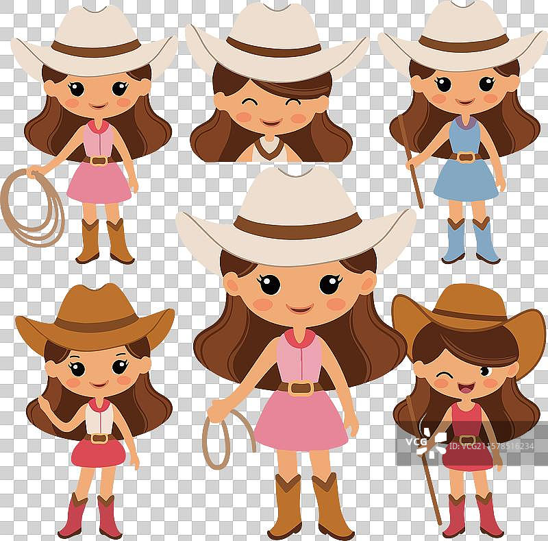 牛仔牛女动物贴纸套装图片素材