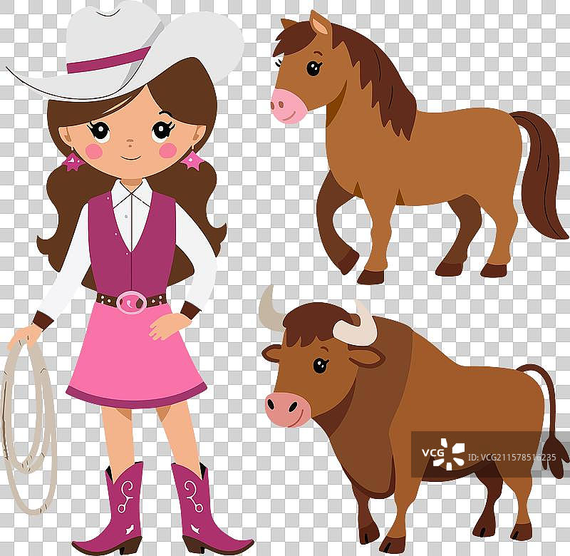 牛仔牛女动物贴纸套装图片素材