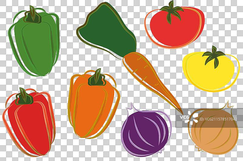 甜椒、西红柿、洋葱和胡萝卜的抽象图像图片素材