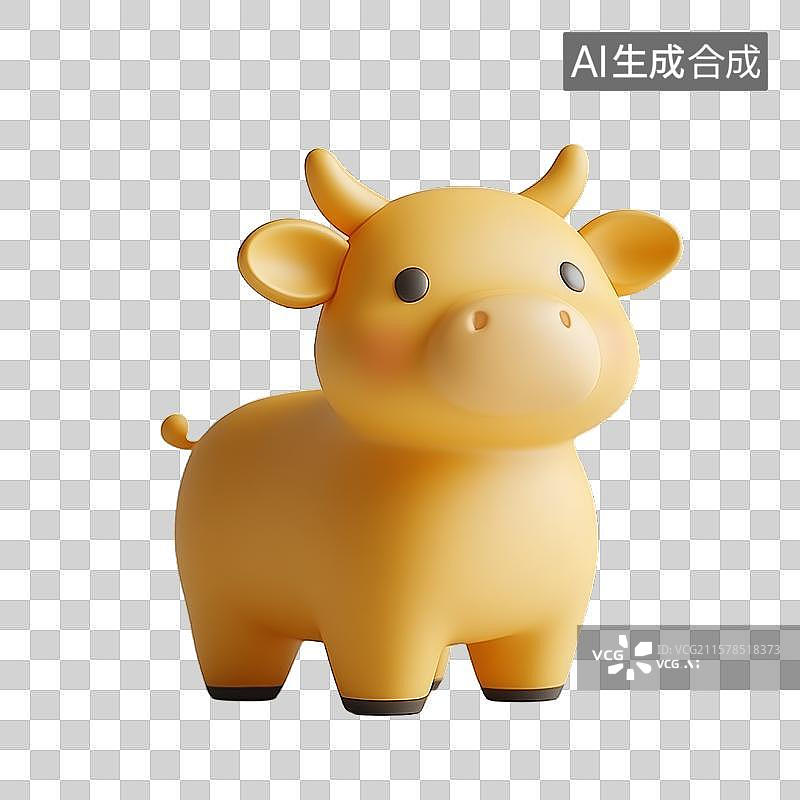 【AI数字艺术】卡通风格的黄色小牛形象图片素材