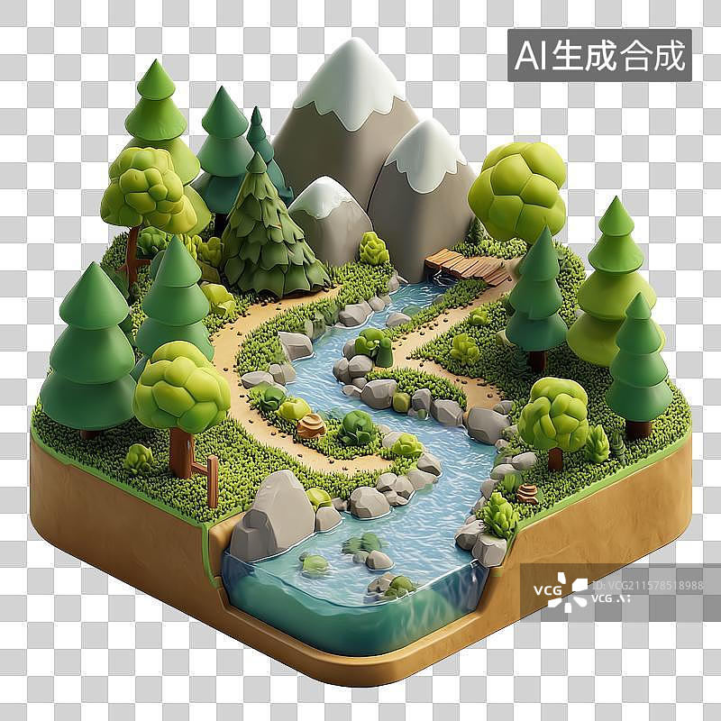 【AI数字艺术】免扣元素山水3d模型图片素材
