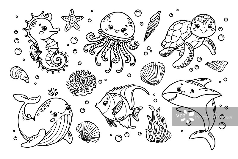 一组可爱的海洋动物图片素材