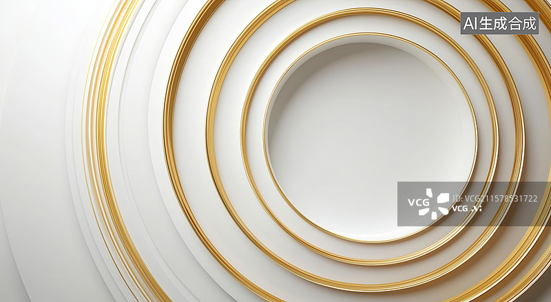 【AI数字艺术】金色圆环与白色背景的抽象图案图片素材