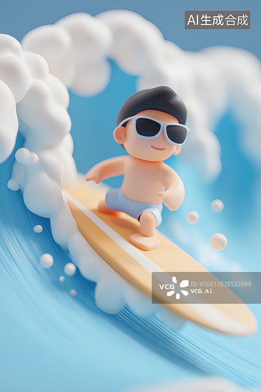 【AI数字艺术】冲浪的戴墨镜的男人3D人物插画图片素材