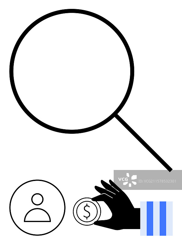 放大镜与手握硬币图片素材