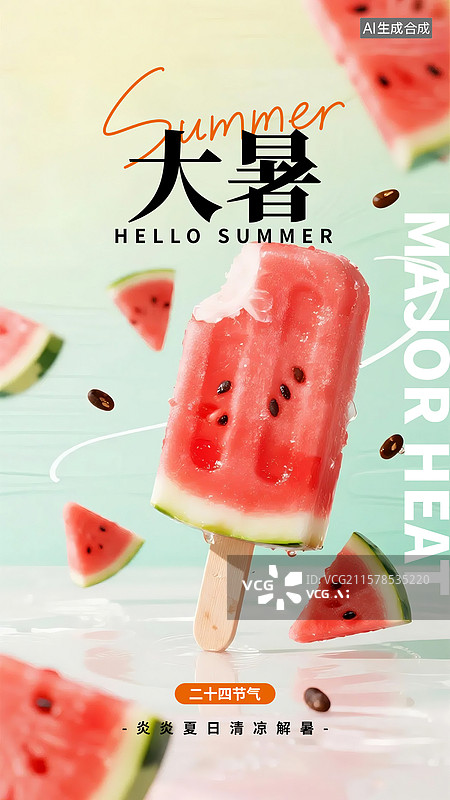 【AI数字艺术】大暑海报图片素材