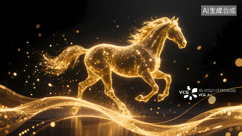 【AI数字艺术】黑金风格金色的马图片素材
