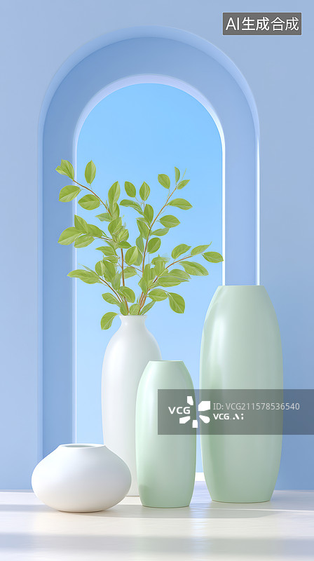 【AI数字艺术】插着绿植的花瓶图片素材