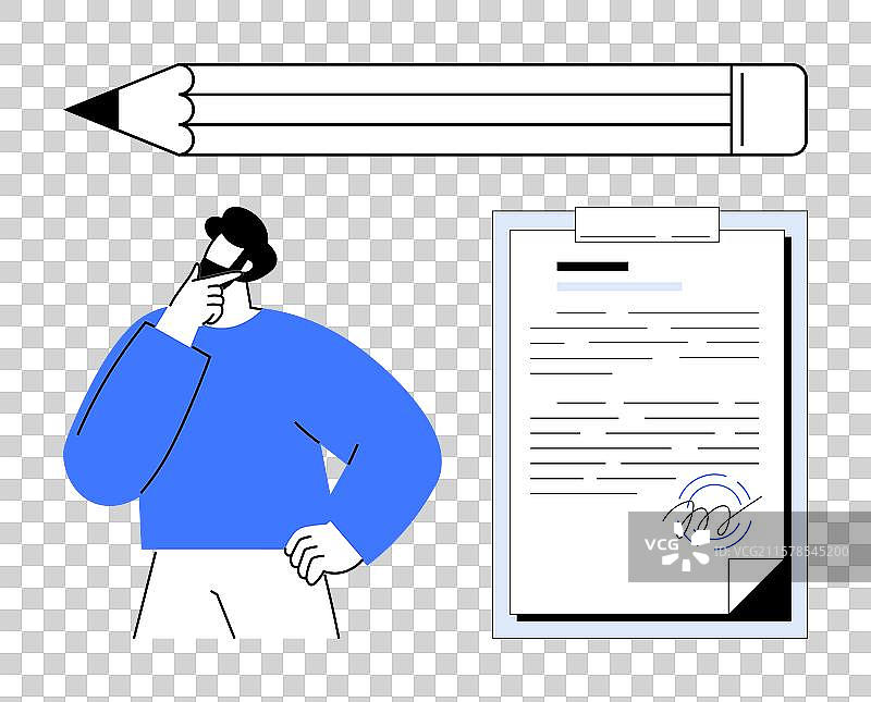 思考的人正在用铅笔审阅文件图片素材