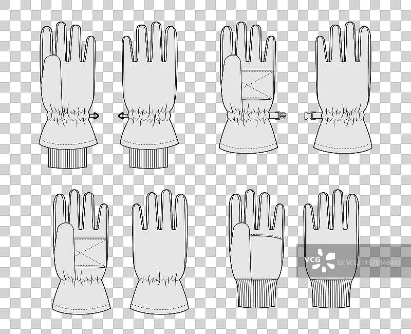 一套时尚的滑雪手套，带有绝缘核心和冰屋设计图片素材