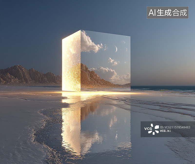 【AI数字艺术】超现实主义背景，立方体，神秘感图片素材