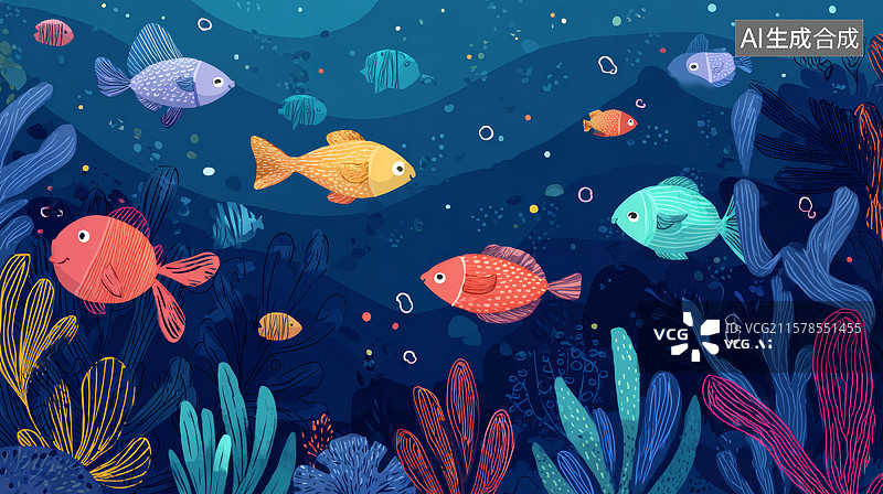 【AI数字艺术】海底世界：色彩斑斓的鱼类与珊瑚图片素材