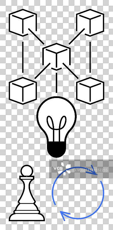 区块链网络与灯泡和棋子图片素材
