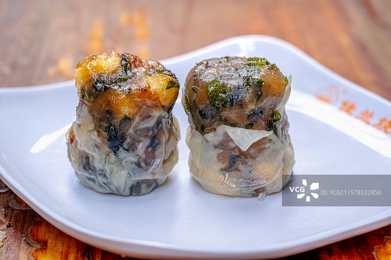 沙县小吃 甜烧麦 用轻薄的面皮包裹猪油海菜肉松 佳兰烧麦 福建省三明市旅游 舌尖上的中国 风味人间图片素材