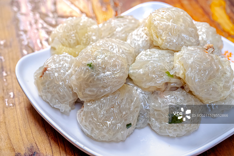 沙县小吃 水晶烧麦 用轻薄的面皮包裹粉丝 佳兰烧麦 福建省三明市旅游 舌尖上的中国 风味人间图片素材