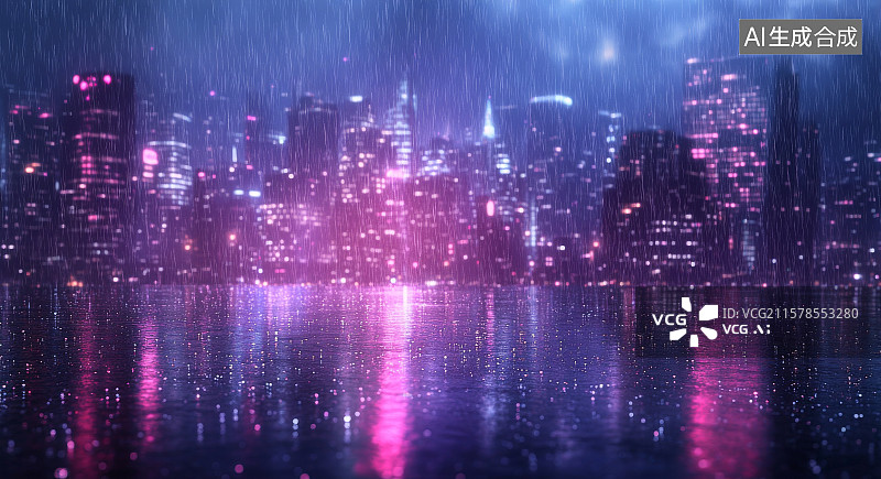【AI数字艺术】雨夜城市街道车流景象图片素材