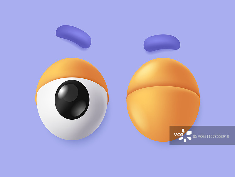 3D眼睛卡通图标或漫画表情符号，带有眨眼效果图片素材