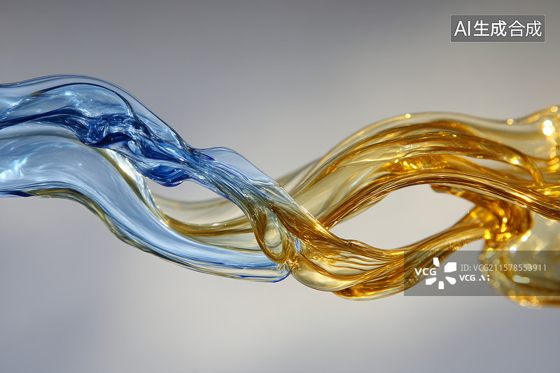 【AI数字艺术】蓝色的能量像水一样流畅地流动，而金色的能量则在优雅、辐射的弧线中舞蹈图片素材