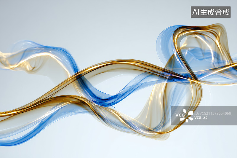 【AI数字艺术】蓝色的能量像水一样流畅地流动，而金色的能量则在优雅、辐射的弧线中舞蹈图片素材