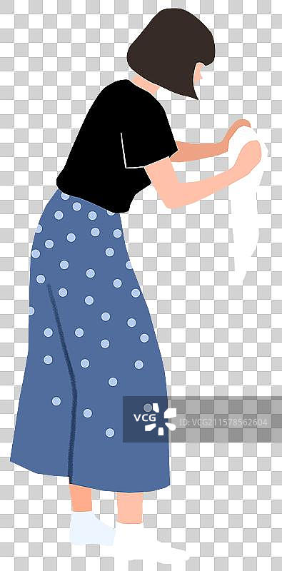 拿着毛巾背侧面站着的女子图片素材