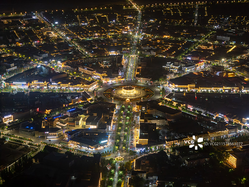 特克斯城市夜间照明建筑鸟瞰图图片素材