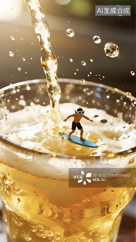 【AI数字艺术】微距小麦啤酒冲浪夏天啤酒节庆祝场景图片素材