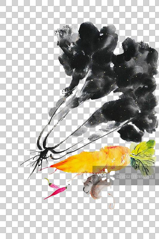白菜 蔬菜 健康 营养 有机食品 手绘 中国画 水墨 插画 点缀 元素图片素材
