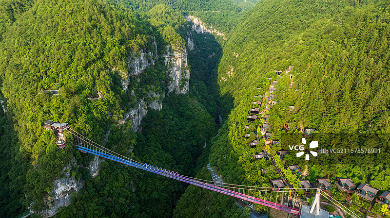国家4A景区湖北恩施地心谷玻璃桥网红打卡点图片素材