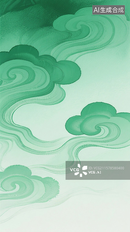 【AI数字艺术】绿色背景下抽象祥云云纹插画图片素材