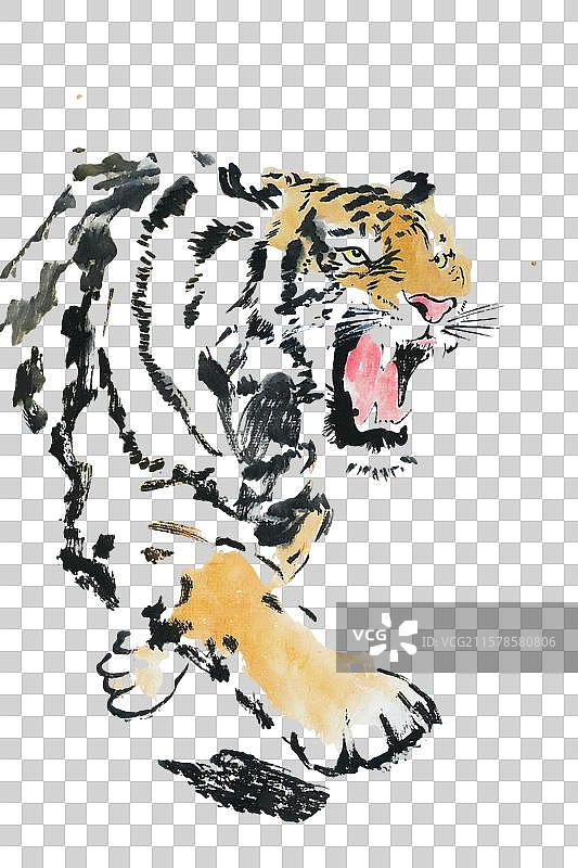 手绘 中国画 水墨 插画 点缀 元素 老虎 虎年 虎 东北虎图片素材